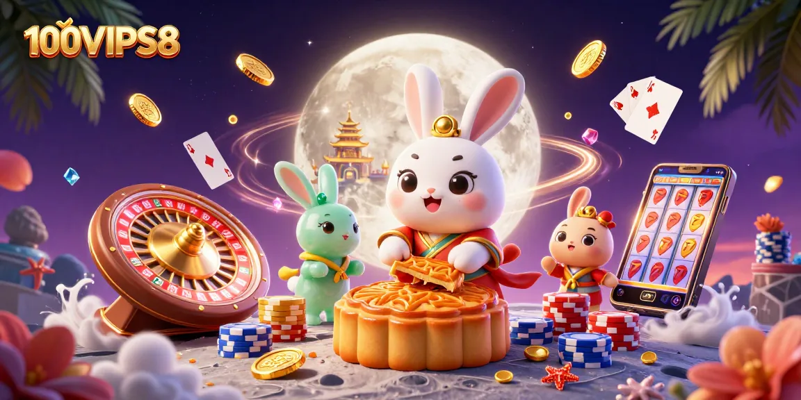 Experience the thrilling excitement of gaming at 100VIPS8 with vibrant casino elements and dynamic characters.