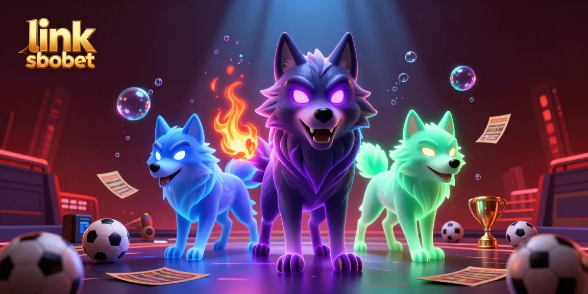 Experience the thrill of betting with link sbobet, featuring animated wolf characters and vibrant betting elements.