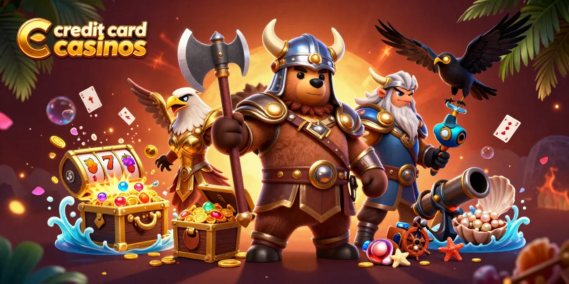 Engage with exciting credit card casinos featuring a vibrant Viking bear, Valkyrie eagle, and thrilling gaming elements.